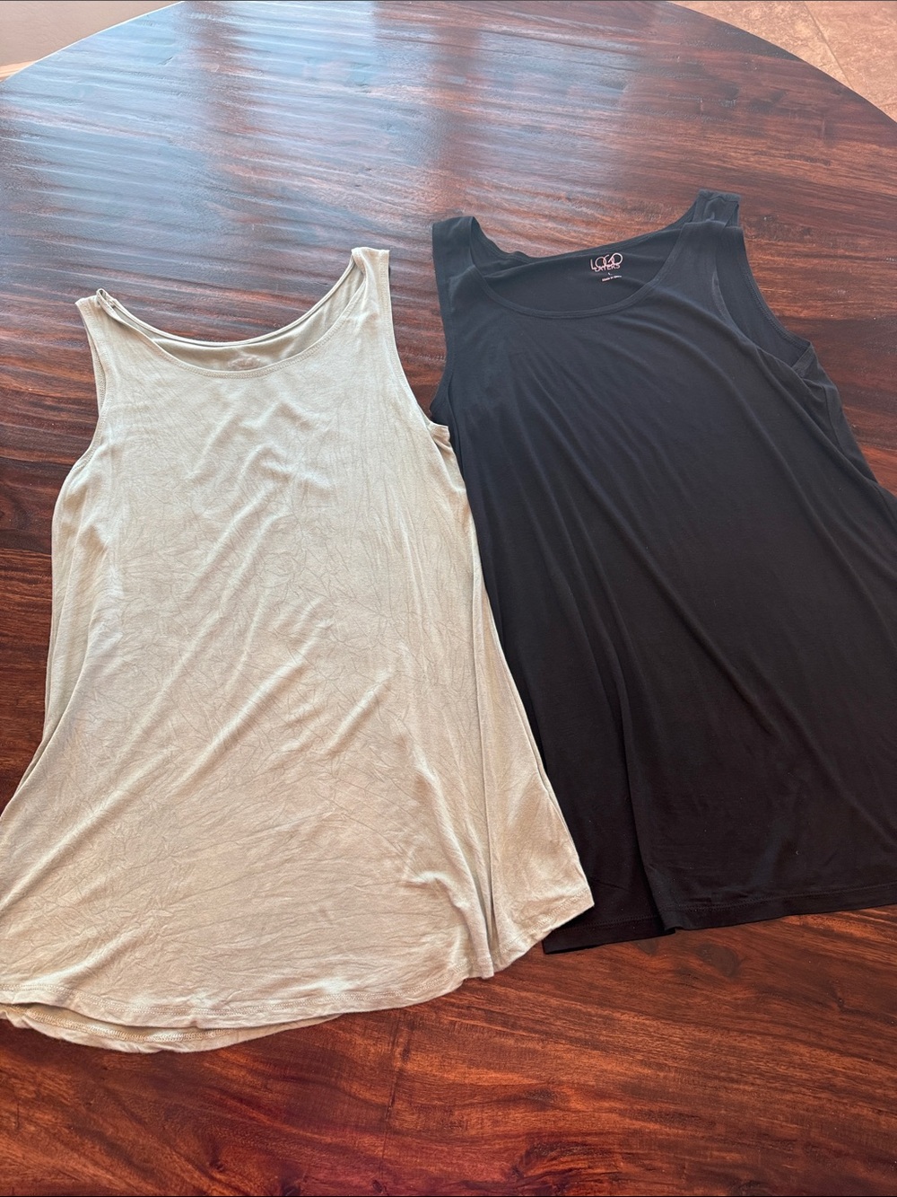 LOGO by Lori Goldstein Black and Light Green Tank Tops